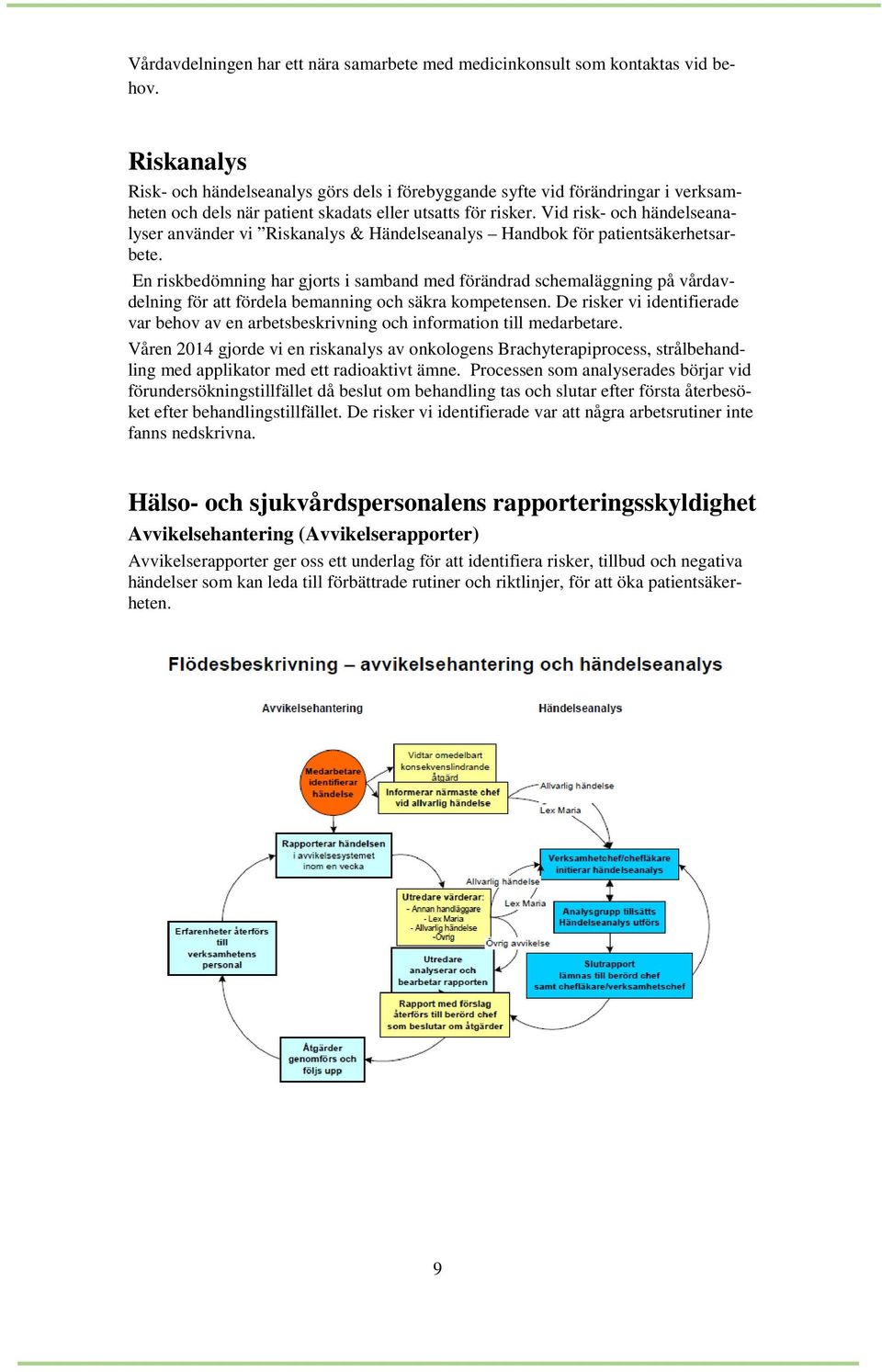 Vid risk- och händelseanalyser använder vi Riskanalys & Händelseanalys Handbok för patientsäkerhetsarbete.