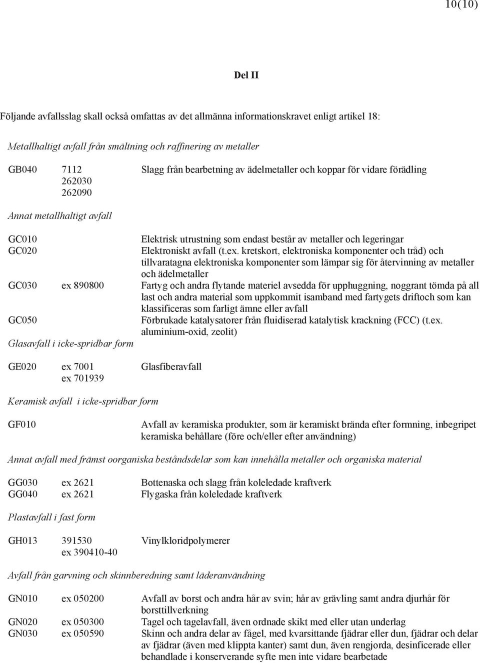 ex. kretskort, elektroniska komponenter och tråd) och tillvaratagna elektroniska komponenter som lämpar sig för återvinning av metaller och ädelmetaller GC030 ex 890800 Fartyg och andra flytande