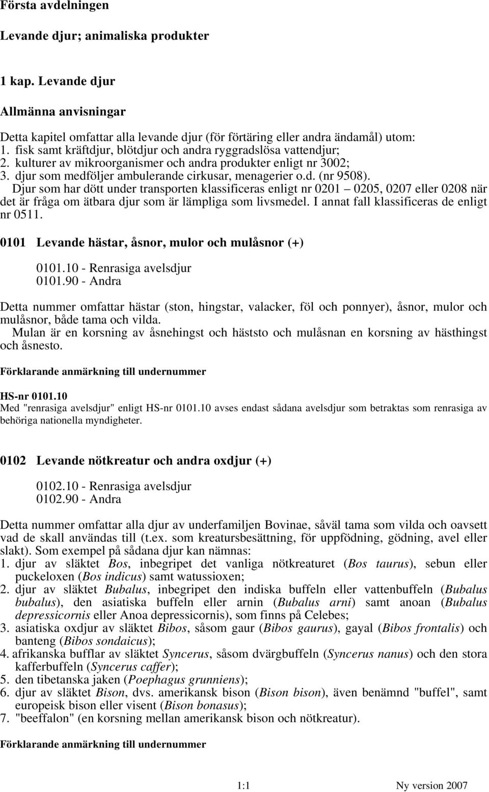 Djur som har dött under transporten klassificeras enligt nr 0201 0205, 0207 eller 0208 när det är fråga om ätbara djur som är lämpliga som livsmedel. I annat fall klassificeras de enligt nr 0511.