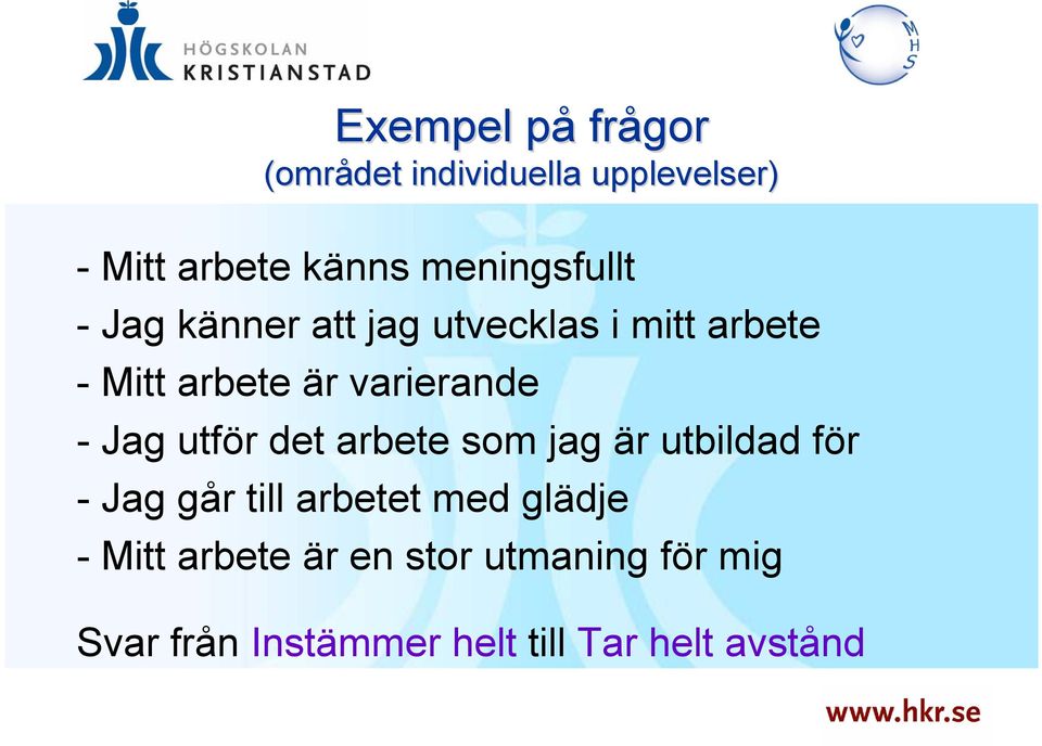 varierande - Jag utför det arbete som jag är utbildad för - Jag går till arbetet