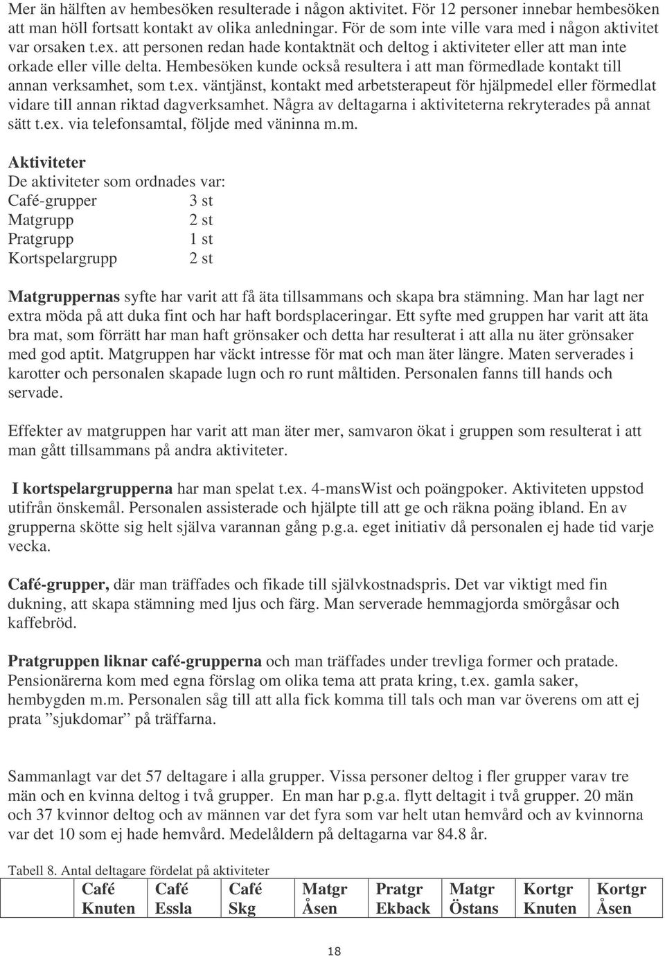 Hembesöken kunde också resultera i att man förmedlade kontakt till annan verksamhet, som t.ex.