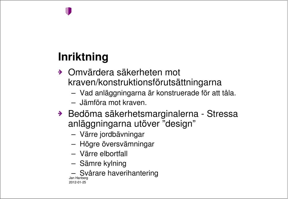 Bedöma säkerhetsmarginalerna - Stressa anläggningarna utöver design Värre