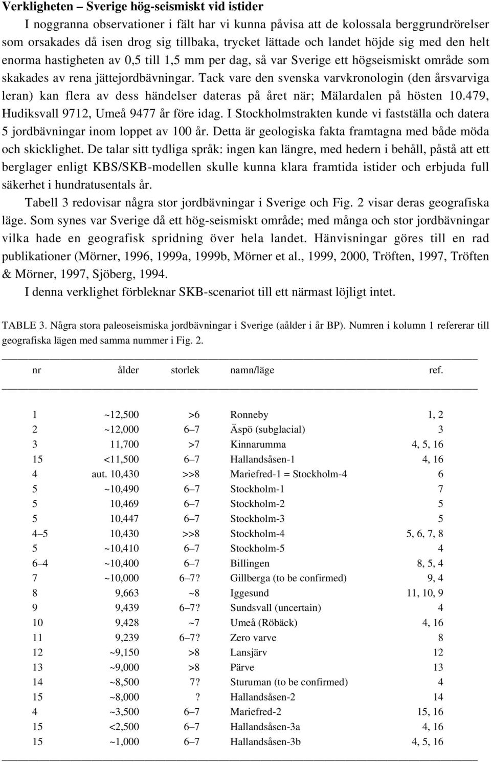 Tack vare den svenska varvkronologin (den årsvarviga leran) kan flera av dess händelser dateras på året när; Mälardalen på hösten 10.479, Hudiksvall 9712, Umeå 9477 år före idag.