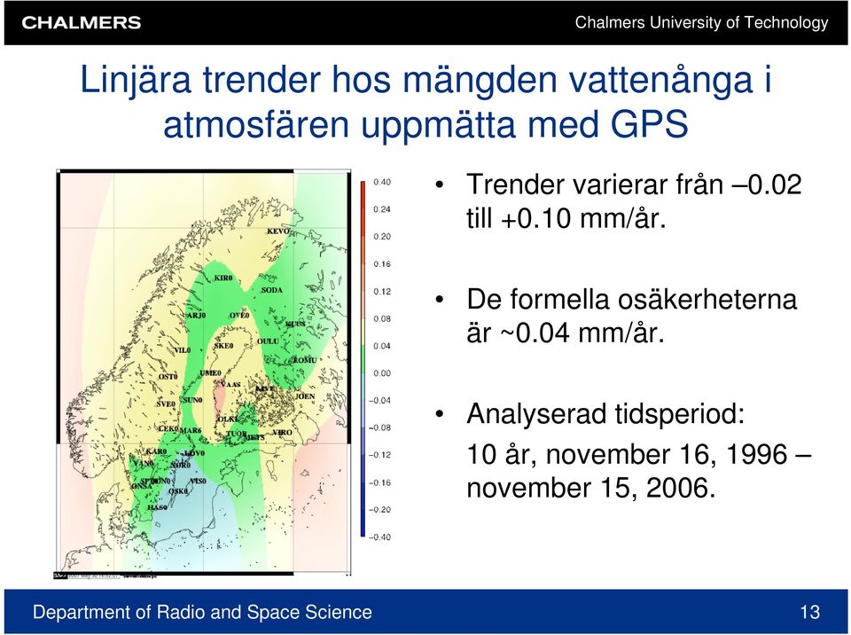 De formella osäkerheterna är ~0.04 mm/år.