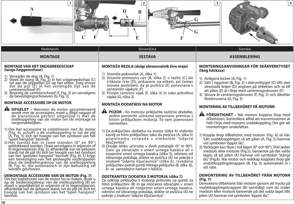 3) en vervolgens de bevestigingsschroeven (G, Fig.