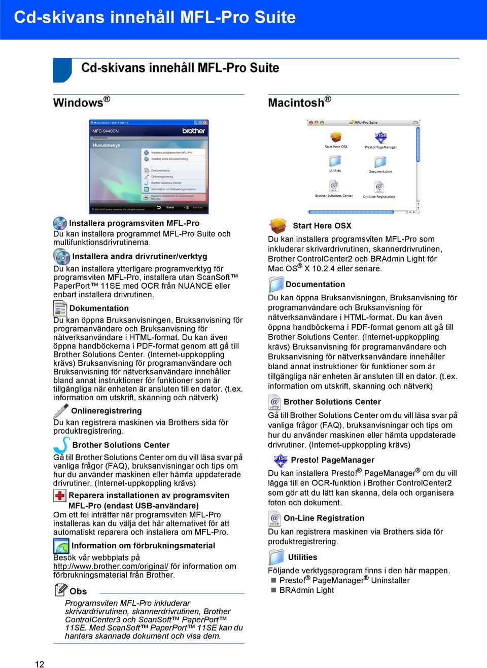 drivrutinen. Dokumentation Du kan öppna Bruksanvisningen, Bruksanvisning för programanvändare och Bruksanvisning för nätverksanvändare i HTML-format.