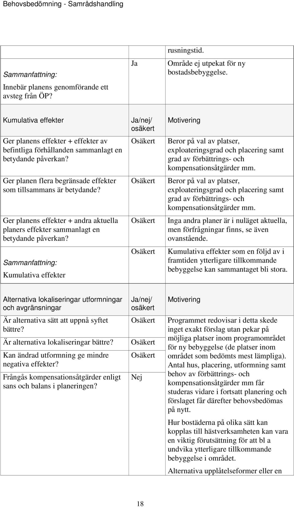 Ger planens effekter + andra aktuella planers effekter sammanlagt en betydande påverkan?