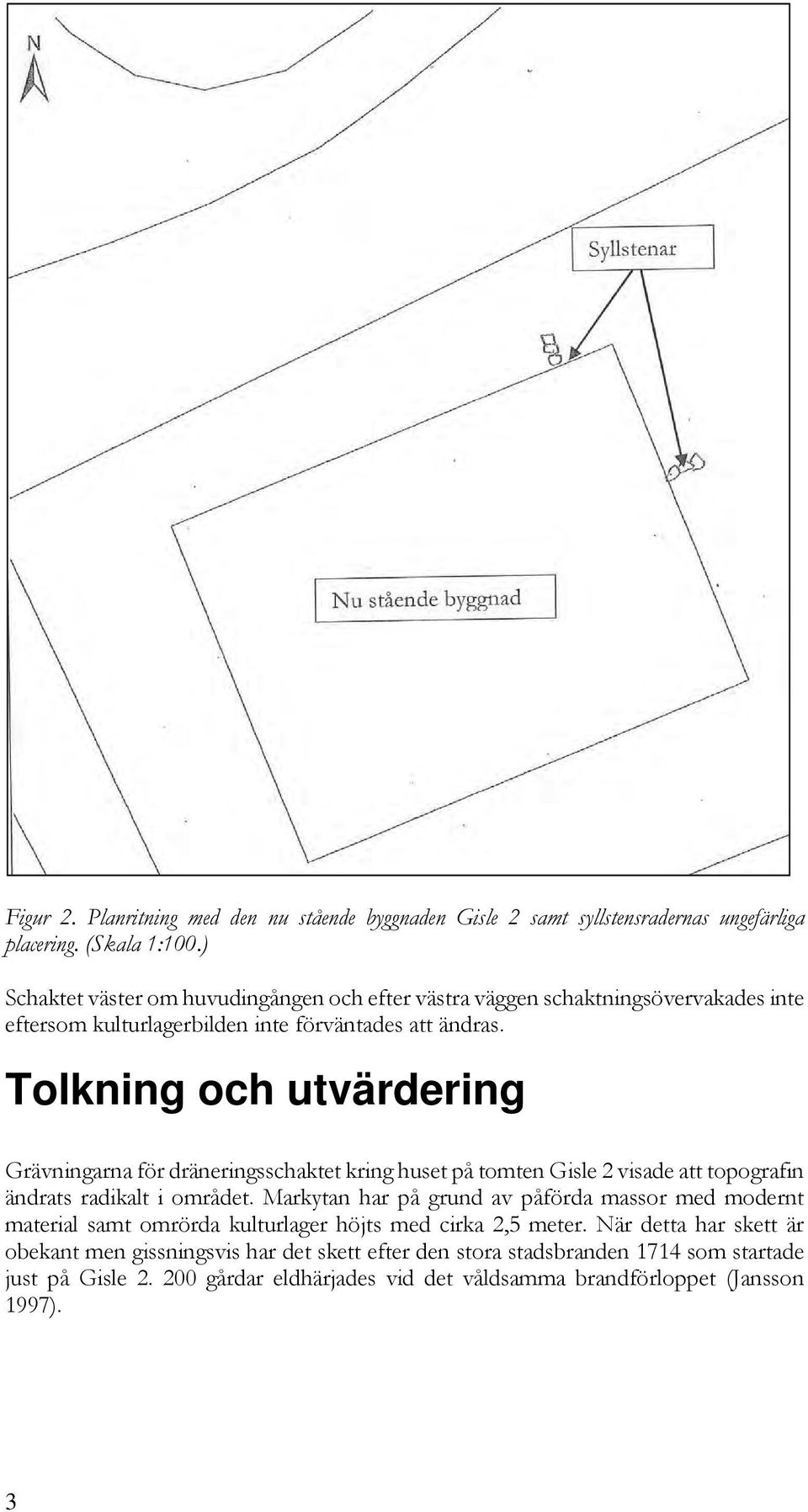 Tolkning och utvärdering Grävningarna för dräneringsschaktet kring huset på tomten Gisle 2 visade att topografin ändrats radikalt i området.