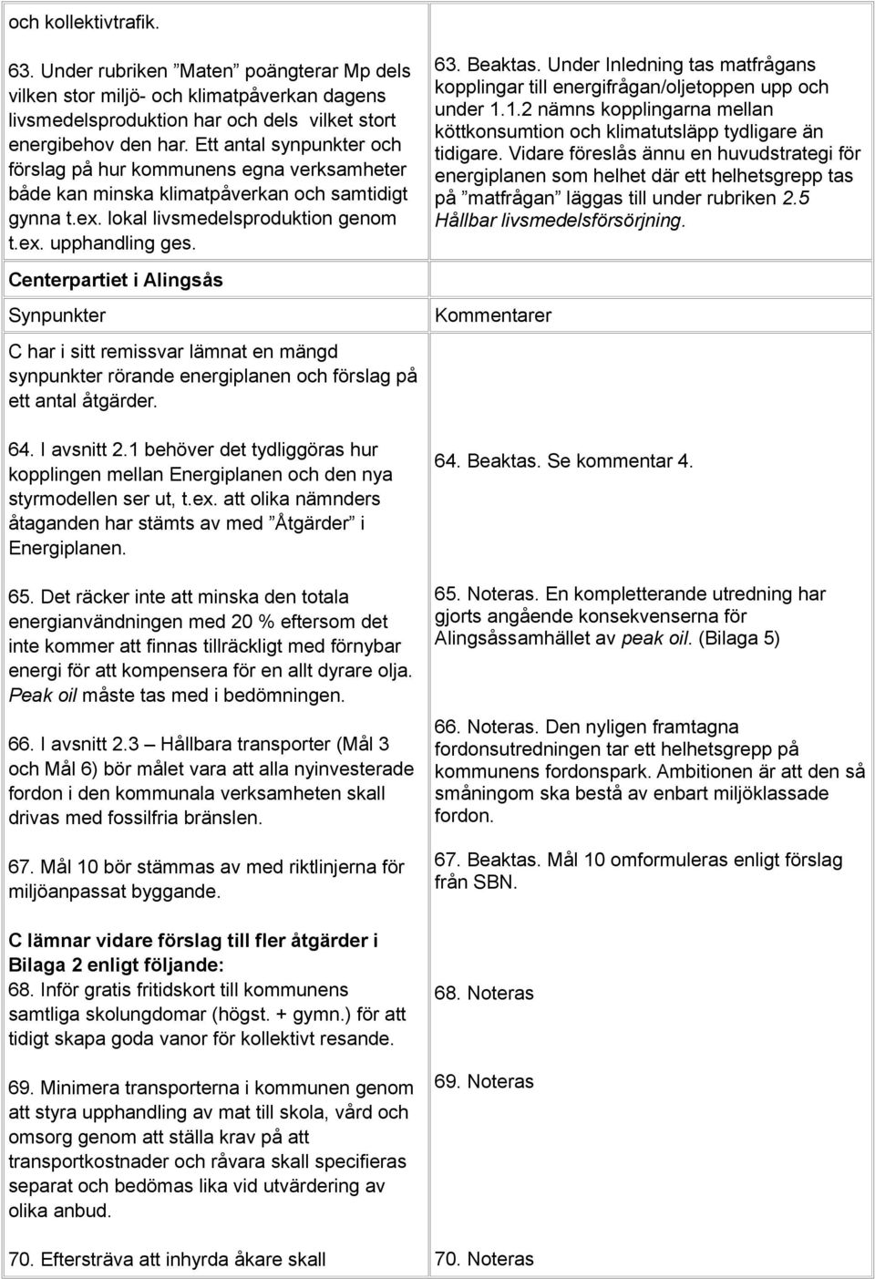 Under Inledning tas matfrågans kopplingar till energifrågan/oljetoppen upp och under 1.1.2 nämns kopplingarna mellan köttkonsumtion och klimatutsläpp tydligare än tidigare.