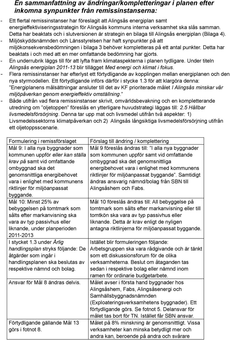 - Miljöskyddsnämnden och Länsstyrelsen har haft synpunkter på att miljökonsekvensbedömningen i bilaga 3 behöver kompletteras på ett antal punkter.