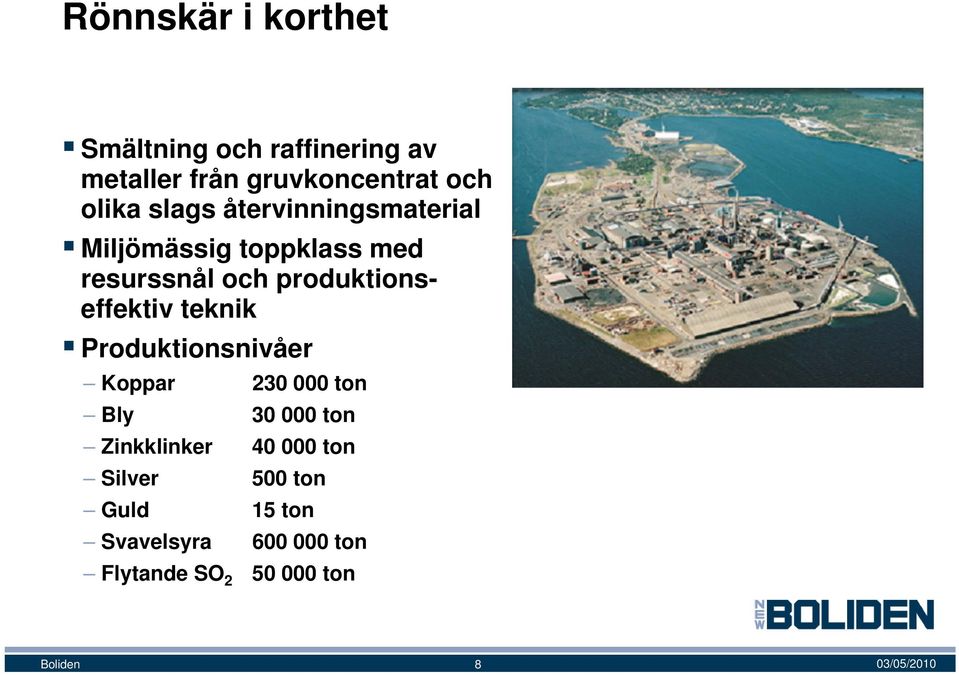 produktionseffektiv teknik Produktionsnivåer Koppar 230 000 ton Bly 30 000 ton