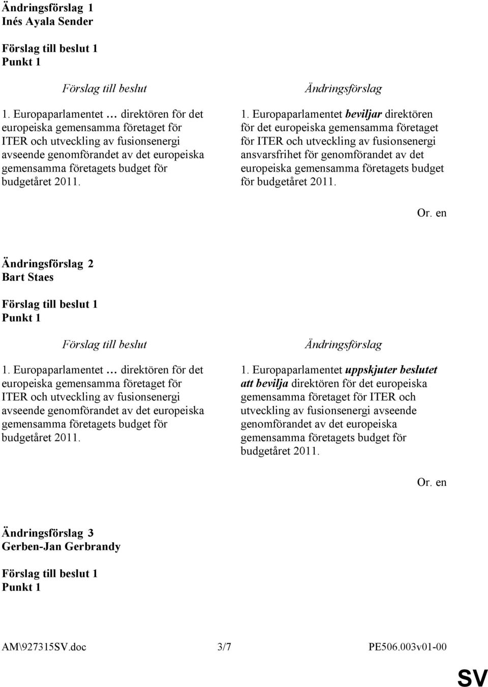 genomförandet av det europeiska gemensamma företagets budget för 2 Bart Staes 1 1.