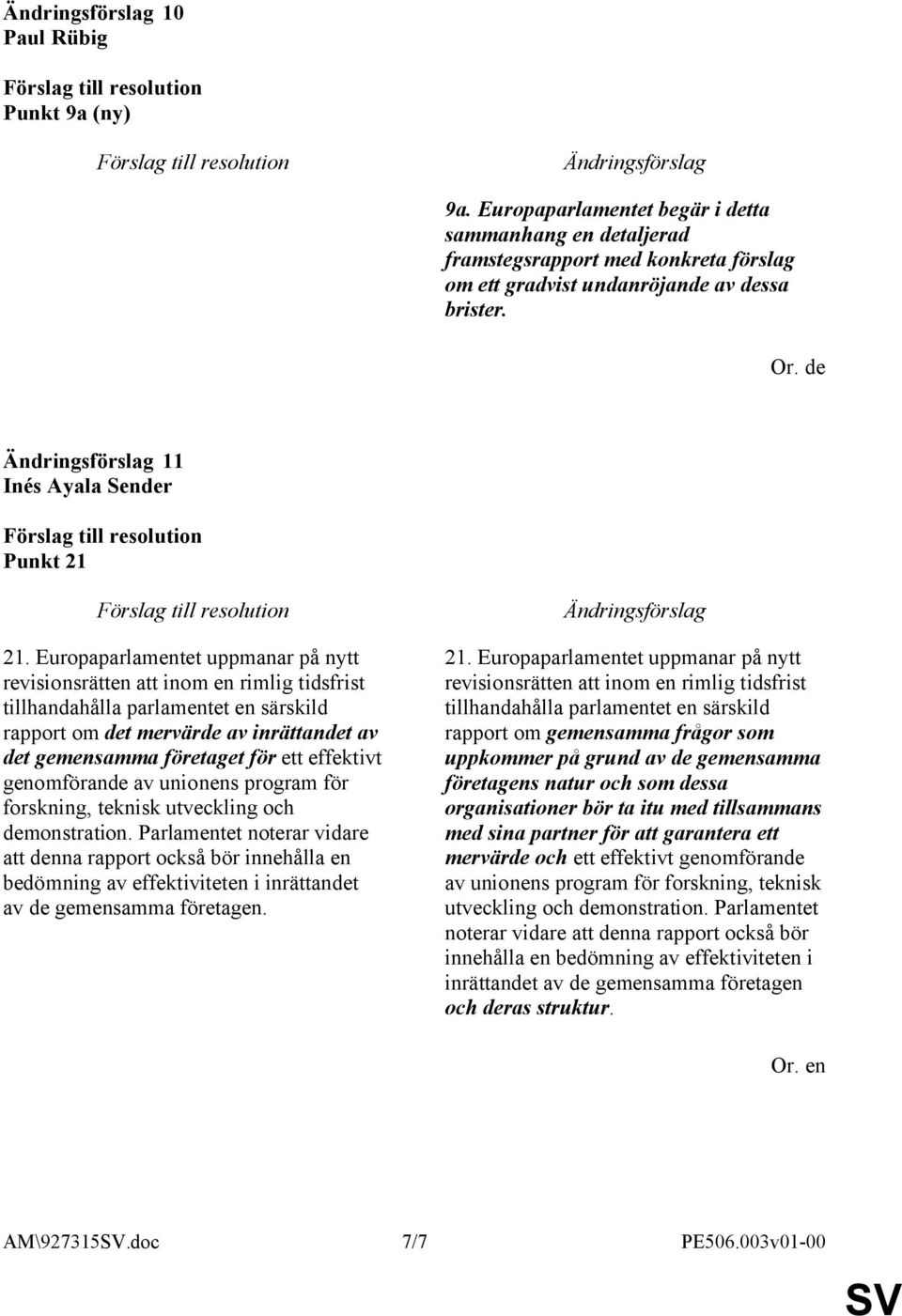 Europaparlamentet uppmanar på nytt revisionsrätten att inom en rimlig tidsfrist tillhandahålla parlamentet en särskild rapport om det mervärde av inrättandet av det gemensamma företaget för ett