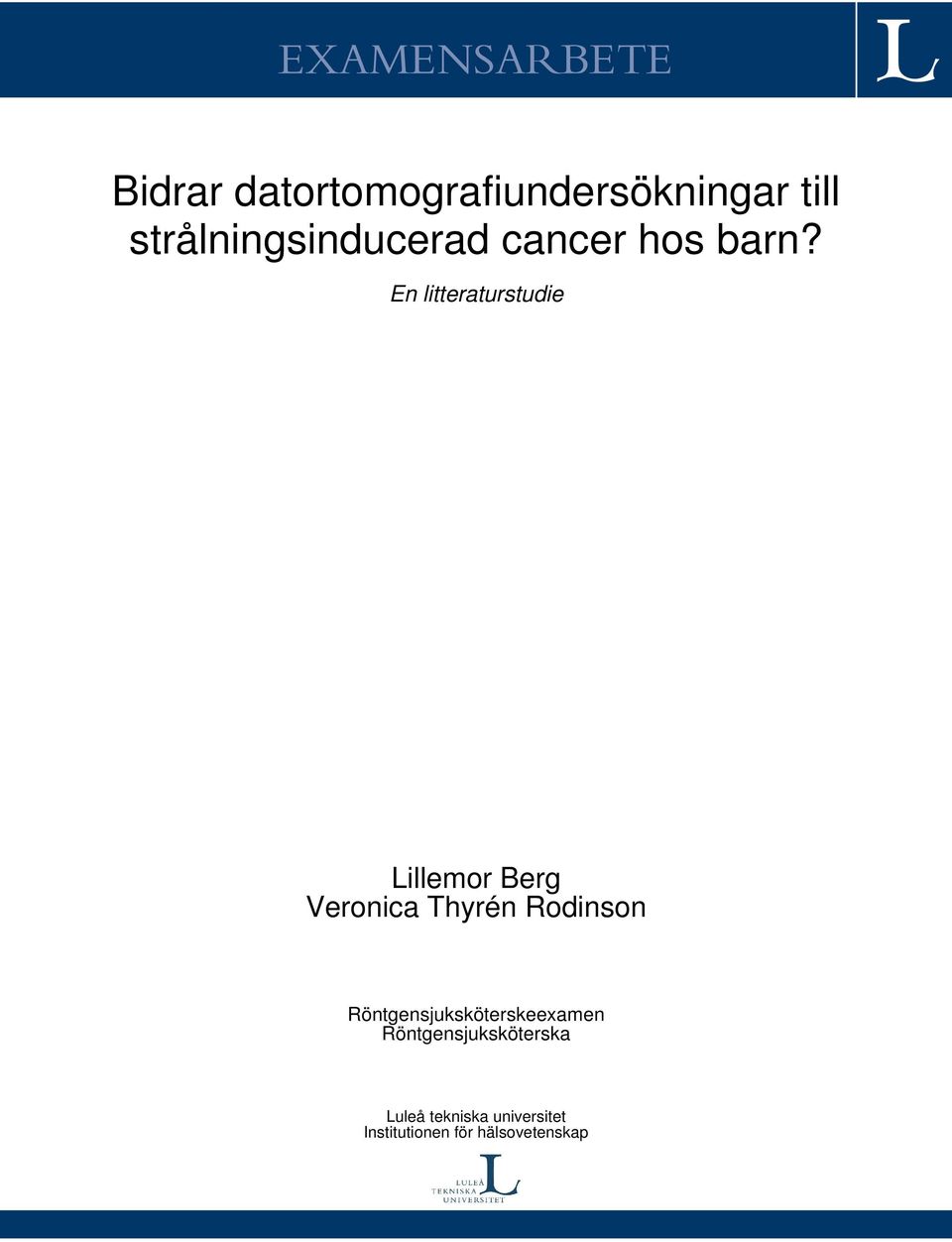 En litteraturstudie Lillemor Berg Veronica Thyrén Rodinson