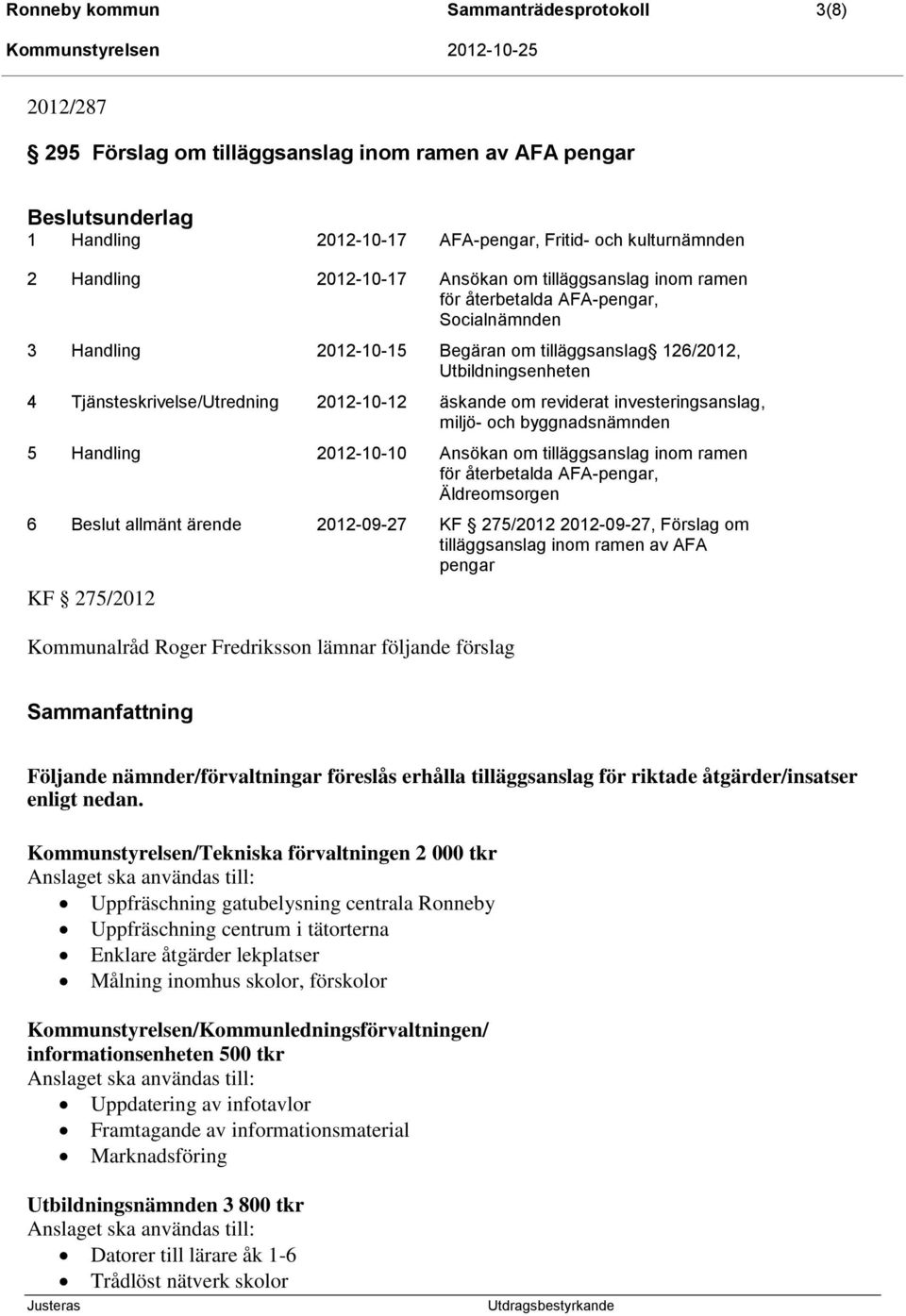 2012-10-12 äskande om reviderat investeringsanslag, miljö- och byggnadsnämnden 5 Handling 2012-10-10 Ansökan om tilläggsanslag inom ramen för återbetalda AFA-pengar, Äldreomsorgen 6 Beslut allmänt