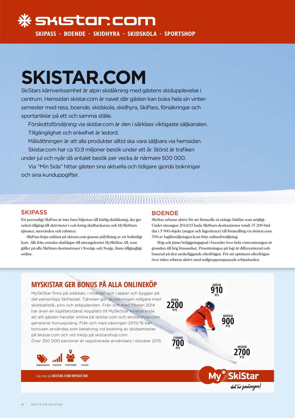 com är den i särklass viktigaste säljkanalen. Tillgänglighet och enkelhet är ledord. Målsättningen är att alla produkter alltid ska vara säljbara via hemsidan. Skistar.