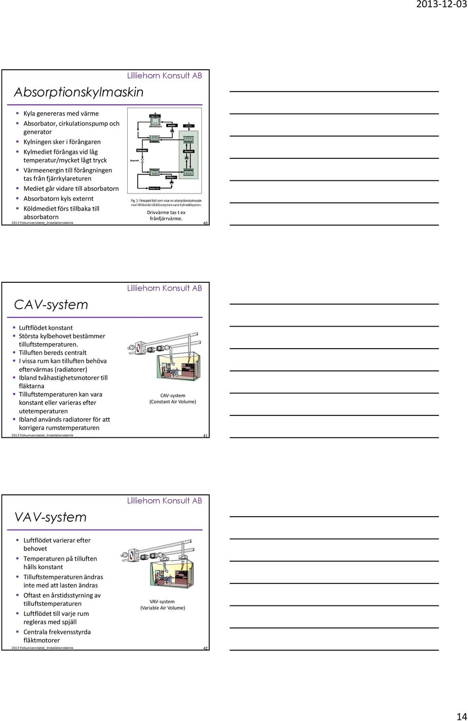 40 CAV-system Luftflödet konstant Största kylbehovet bestämmer tilluftstemperaturen.