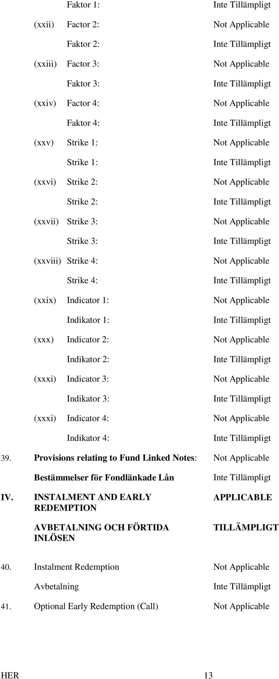 Indikator 2: (xxxi) Indicator 3: Not Applicable Indikator 3: (xxxi) Indicator 4: Not Applicable Indikator 4: 39. Provisions relating to Fund Linked Notes: Not Applicable IV.