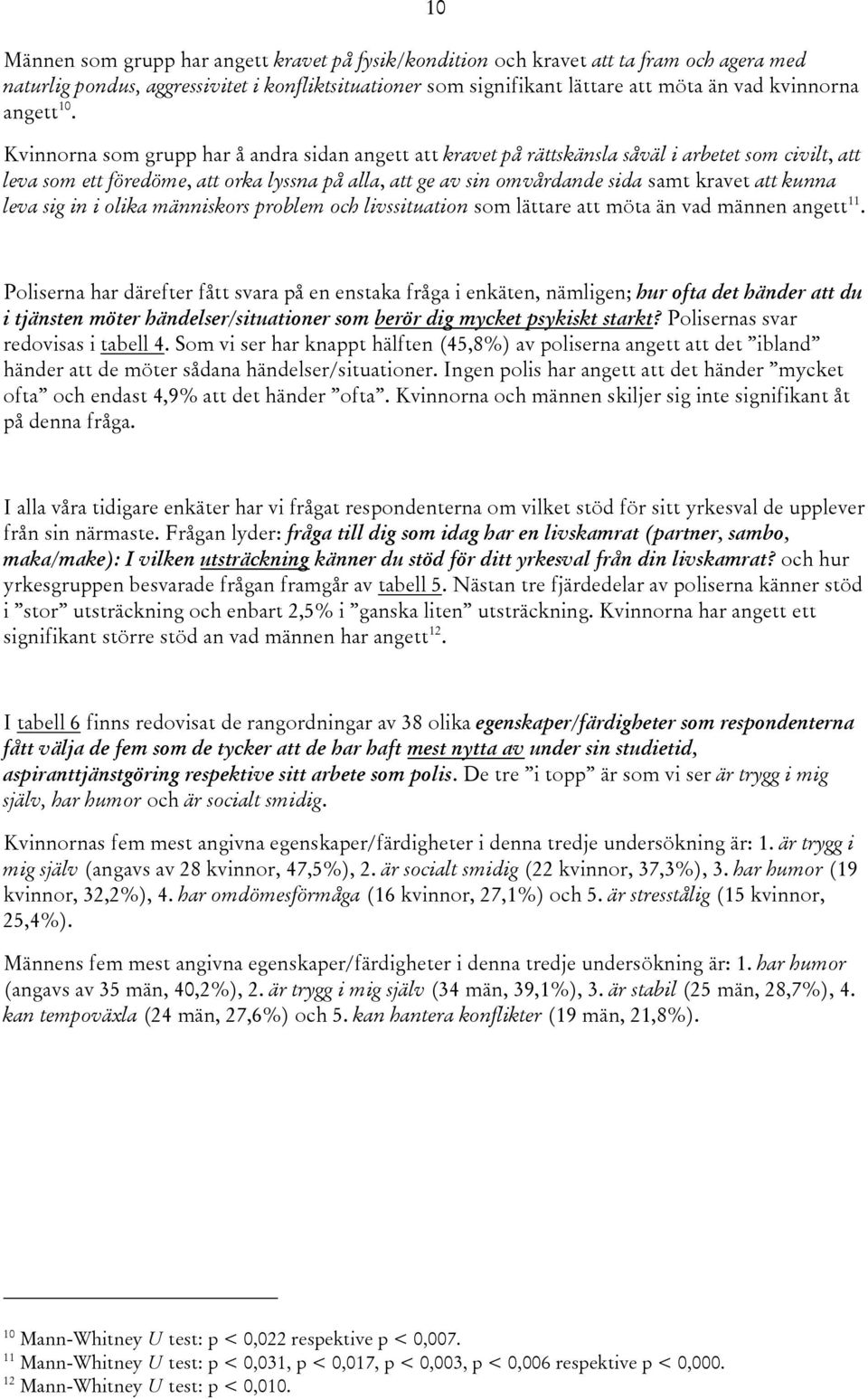 Kvinnorna som grupp har å andra sidan angett att kravet på rättskänsla såväl i arbetet som civilt, att leva som ett föredöme, att orka lyssna på att ge av sin omvårdande sida samt kravet att kunna