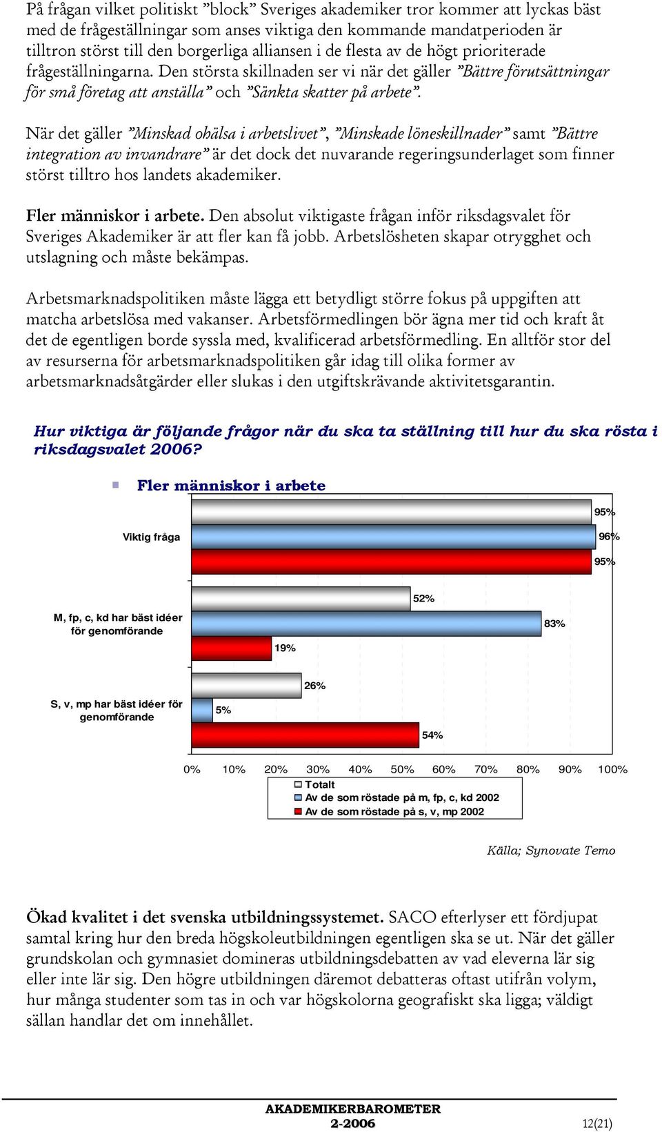 När det gäller Minskad ohälsa i arbetslivet, Minskade löneskillnader samt Bättre integration av invandrare är det dock det nuvarande regeringsunderlaget som finner störst tilltro hos landets