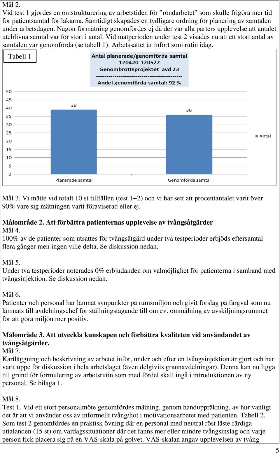 Någon förmätning genomfördes ej då det var alla parters upplevelse att antalet uteblivna samtal var för stort i antal.