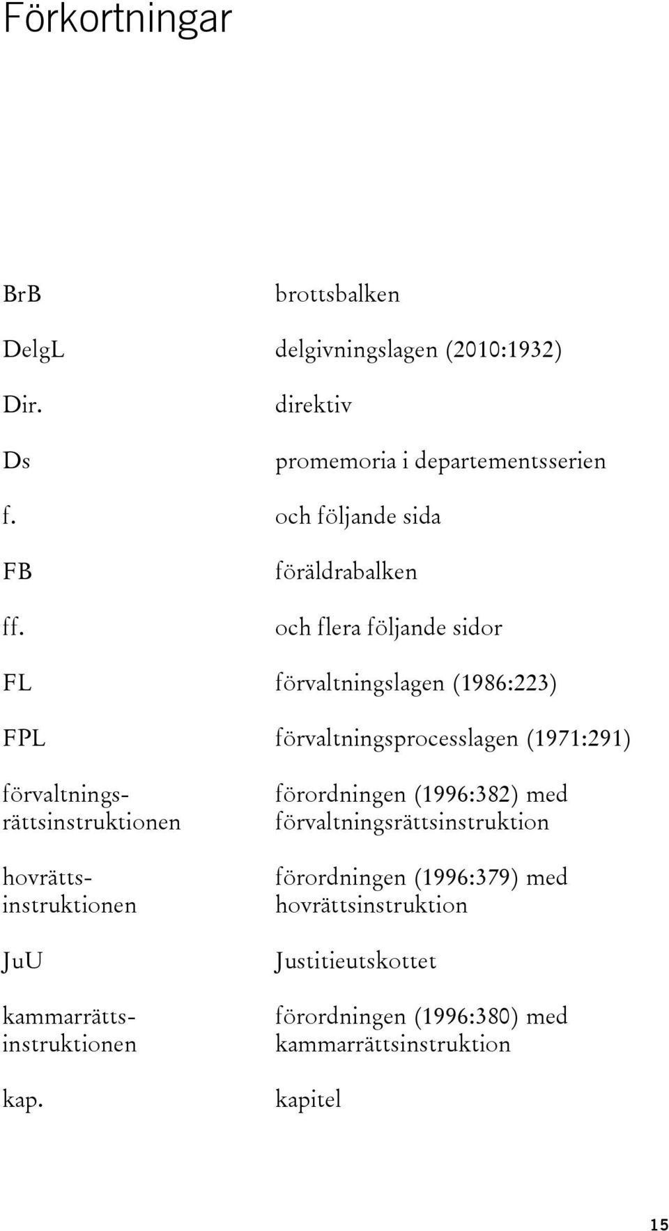 föräldrabalken och flera följande sidor FL förvaltningslagen (1986:223) FPL förvaltningsprocesslagen (1971:291)