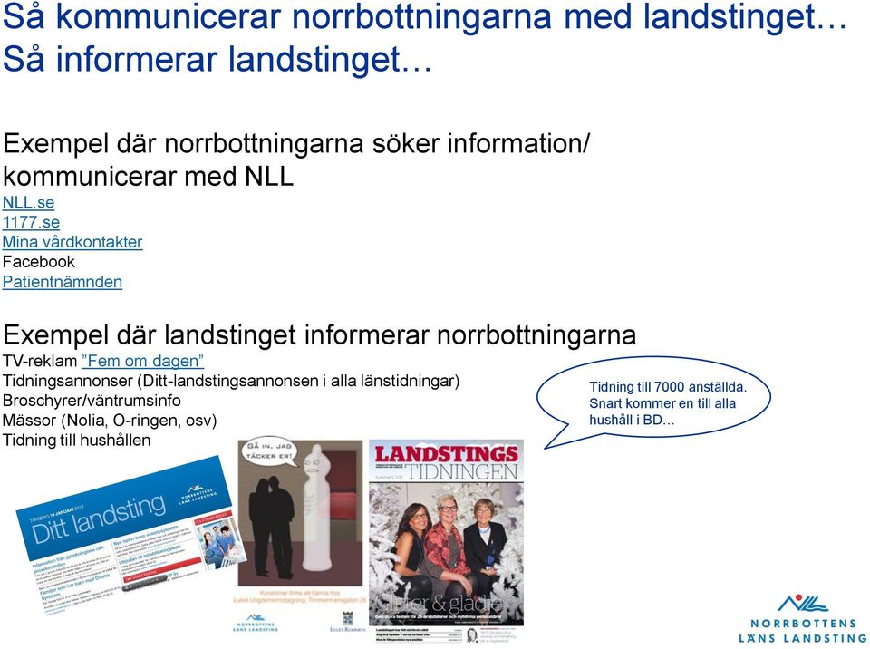 se Mina vårdkontakter Facebook Patientnämnden Exempel där landstinget informerar norrbottningarna TV-reklam Fem om dagen