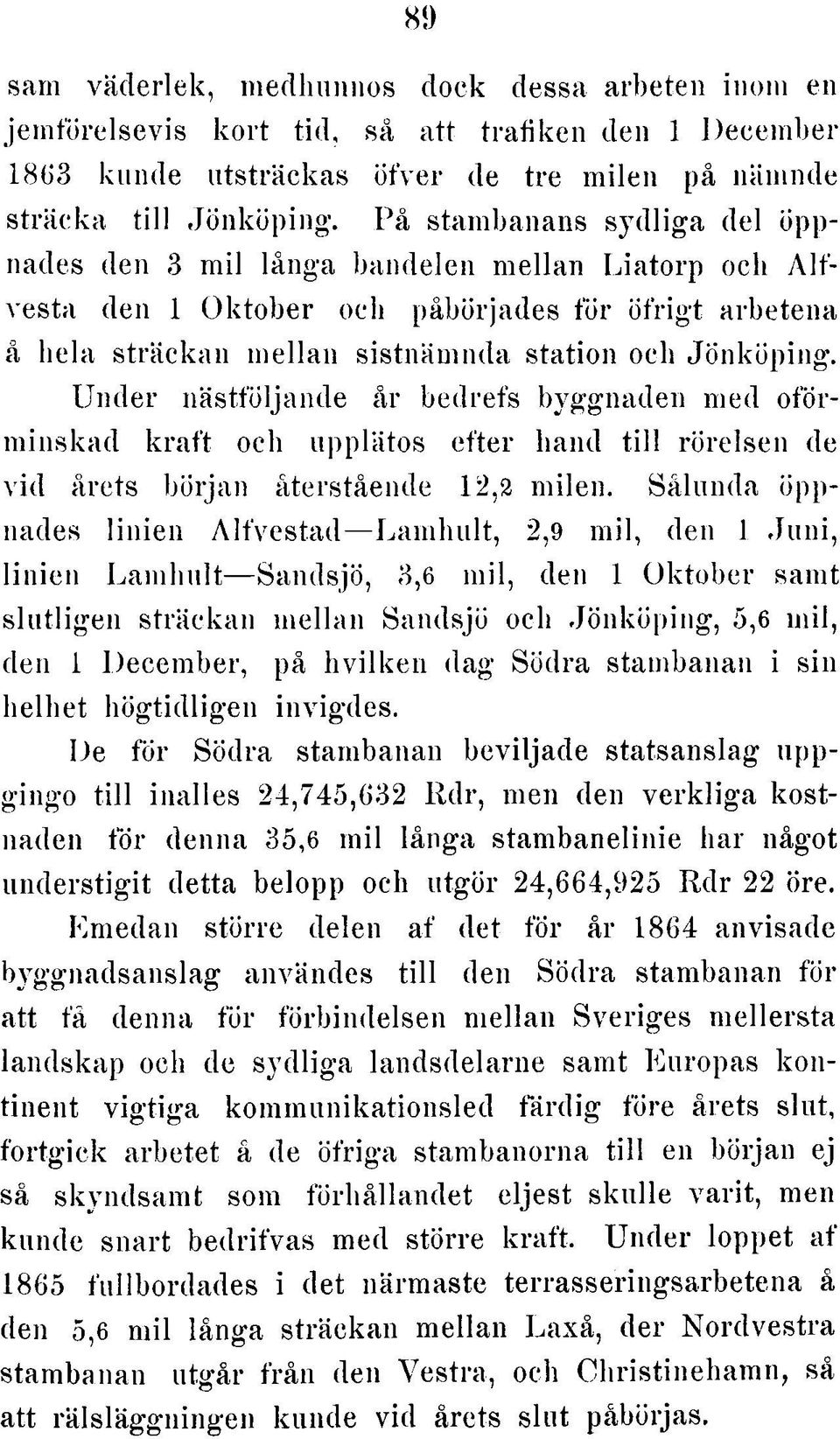 Under nästföljande år bedrefs byggnaden med oförminskad kraft och upplätos efter hand till rörelsen de vid årets början återstående 12,2 milen.