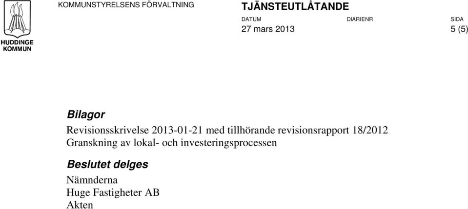 tillhörande revisionsrapport 18/2012 Granskning av lokal- och