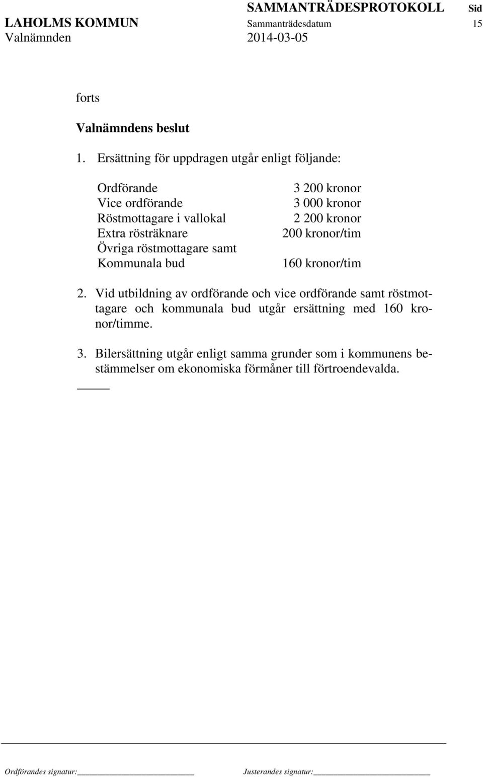 röstmottagare samt Kommunala bud 3 200 kronor 3 000 kronor 2 200 kronor 200 kronor/tim 160 kronor/tim 2.