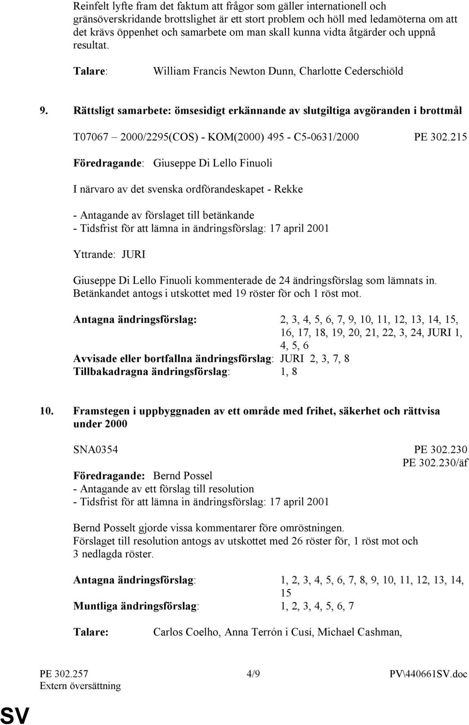 Rättsligt samarbete: ömsesidigt erkännande av slutgiltiga avgöranden i brottmål T07067 2000/2295(COS) - KOM(2000) 495 - C5-0631/2000 PE 302.