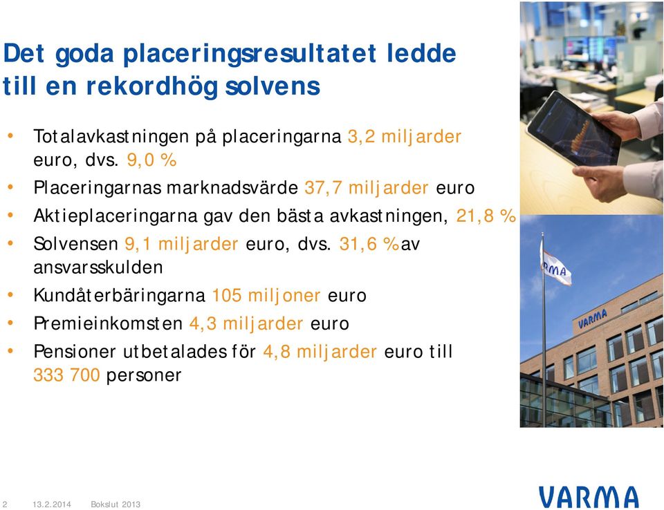 9,0 % Placeringarnas marknadsvärde 37,7 miljarder euro Aktieplaceringarna gav den bästa avkastningen, 21,8