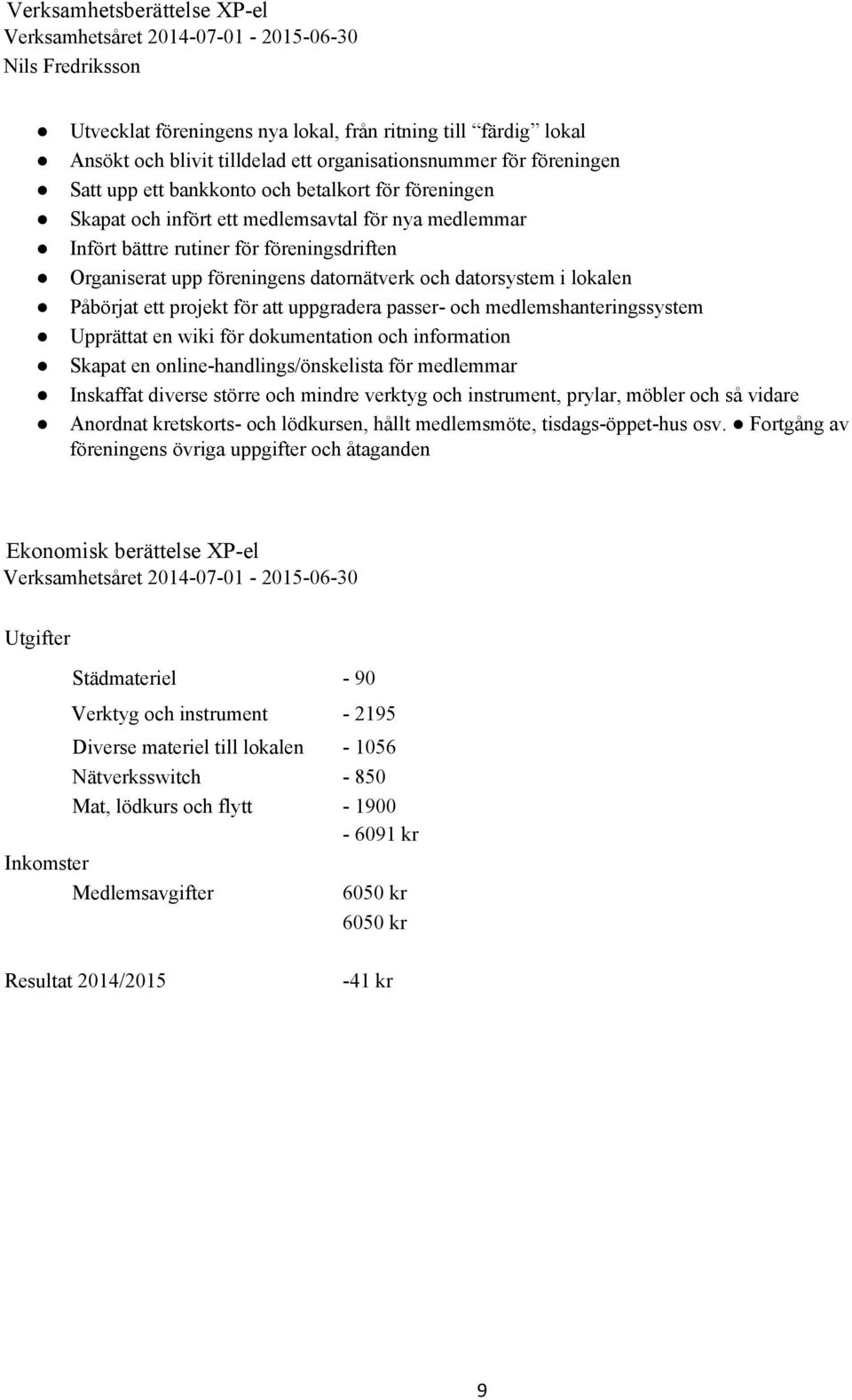 datornätverk och datorsystem i lokalen Påbörjat ett projekt för att uppgradera passer- och medlemshanteringssystem Upprättat en wiki för dokumentation och information Skapat en