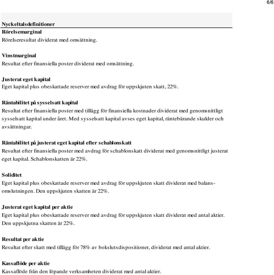 Räntabilitet på sysselsatt kapital Resultat efter finansiella poster med tillägg för finansiella kostnader dividerat med genomsnittligt sysselsatt kapital under året.