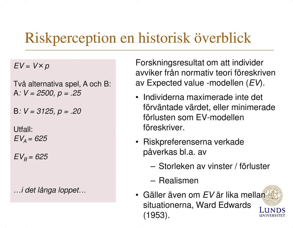 Expected value -modellen (EV).