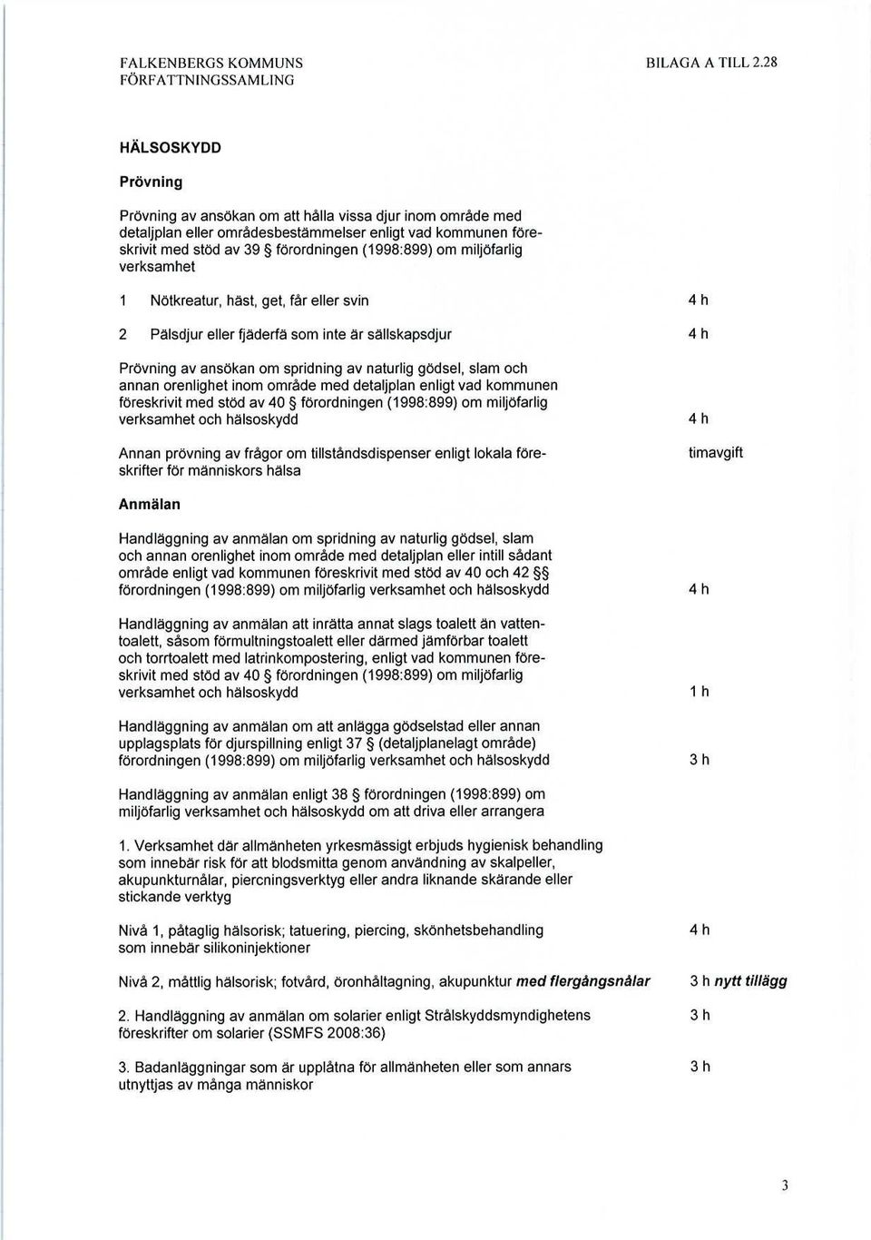 1 Nötkreatur, häst, get, får eller svin 4 h 2 Pälsdjur eller fjäderfä som inte är sällskapsdjur 4 h av ansökan om spridning av naturlig gödsel, slam och annan orenlighet inom område med detaljplan