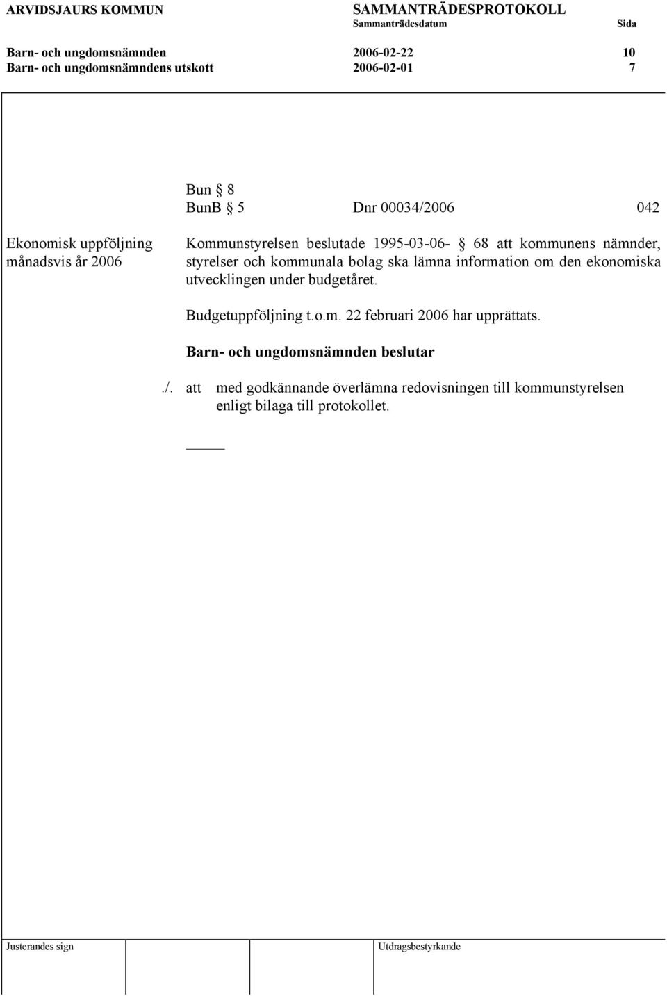 kommunala bolag ska lämna information om den ekonomiska utvecklingen under budgetåret. Budgetuppföljning t.o.m. 22 februari 2006 har upprättats.