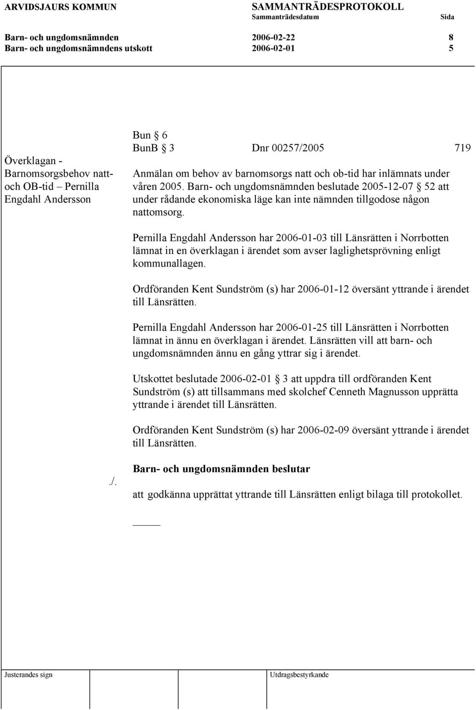 Barn- och ungdomsnämnden beslutade 2005-12-07 52 att under rådande ekonomiska läge kan inte nämnden tillgodose någon nattomsorg.