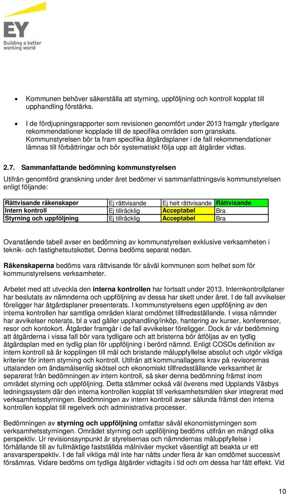 Kommunstyrelsen bör ta fram specifika åtgärdsplaner i de fall rekommendationer lämnas till förbättringar och bör systematiskt följa upp att åtgärder vidtas. 2.7.