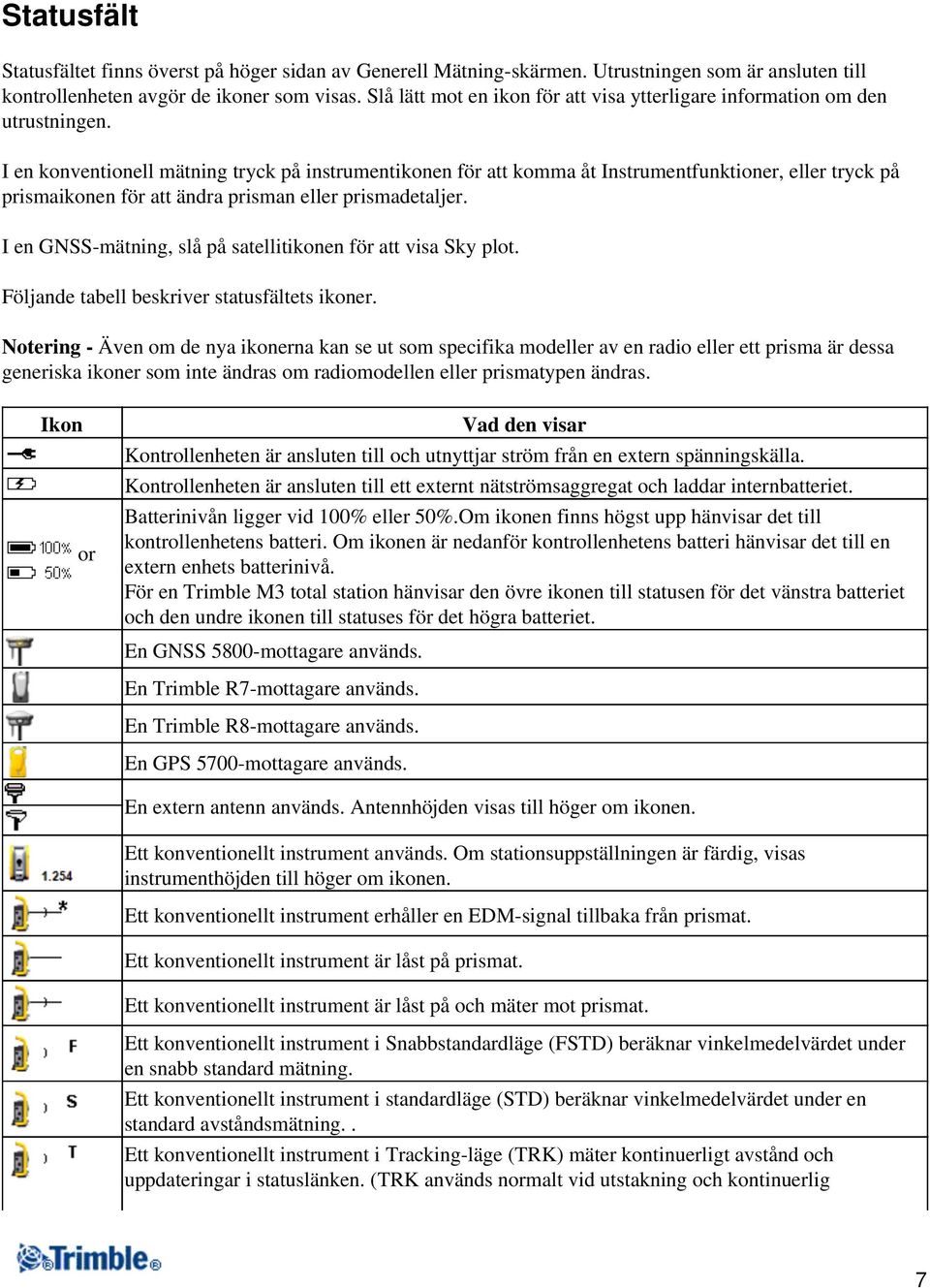 I en konventionell mätning tryck på instrumentikonen för att komma åt Instrumentfunktioner, eller tryck på prismaikonen för att ändra prisman eller prismadetaljer.