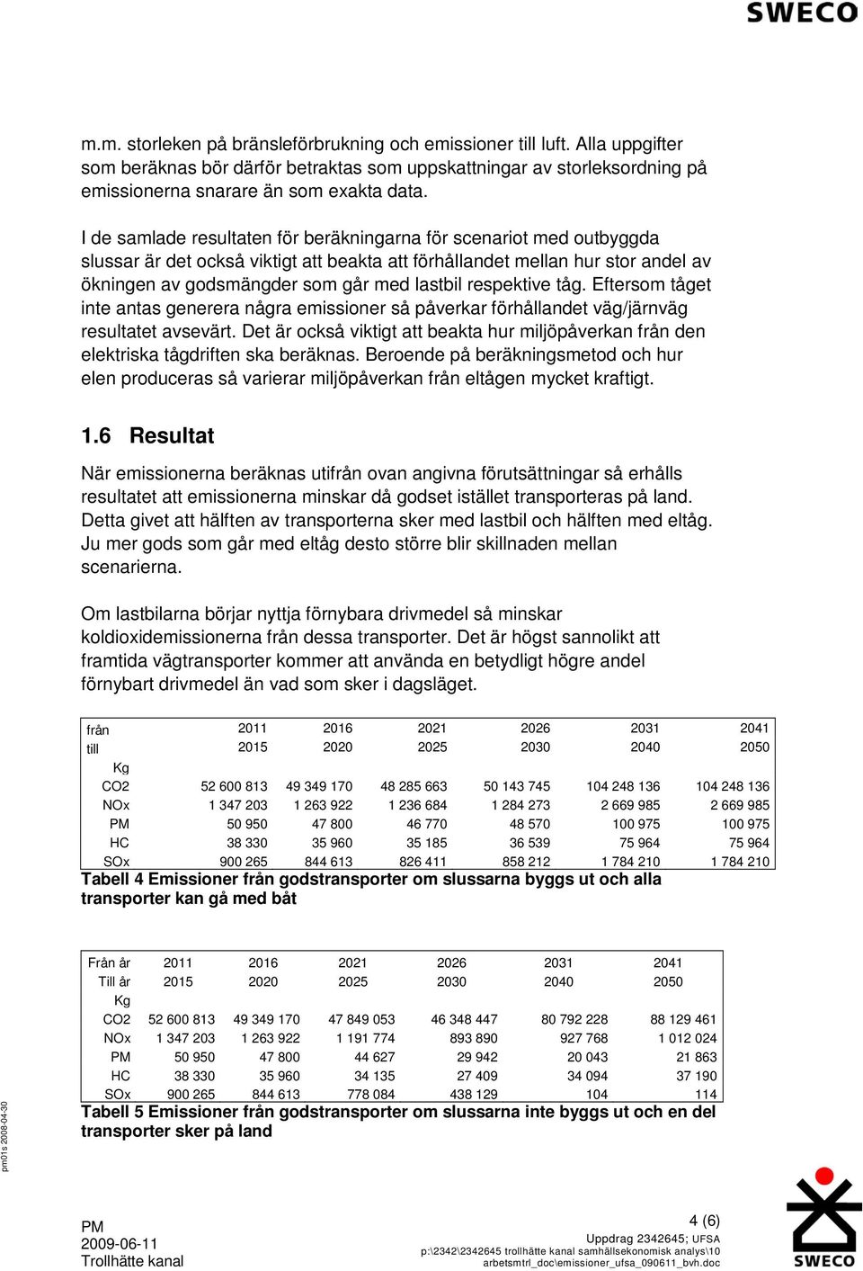 respektive tåg. Eftersom tåget inte antas generera några emissioner så påverkar förhållandet väg/järnväg resultatet avsevärt.