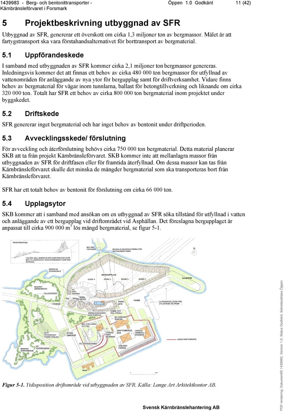 1 Uppförandeskede I samband med utbyggnaden av SFR kommer cirka 2,1 miljoner ton bergmassor genereras.