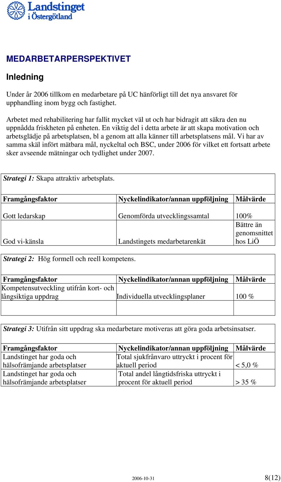 En viktig del i detta arbete är att skapa motivation och arbetsglädje på arbetsplatsen, bl a genom att alla känner till arbetsplatsens mål.