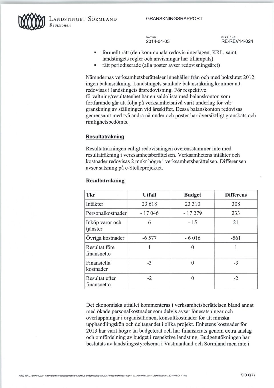 För respektive förvaltning/resultatenhet har en saldolista med balanskonton som fortfarande går att följa på verksamhetsnivå varit underlag för vår granskning av ställningen vid årsskiftet.