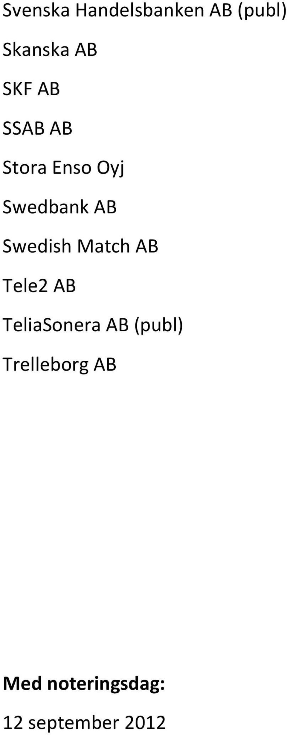 Swedish Match AB Tele2 AB TeliaSonera AB