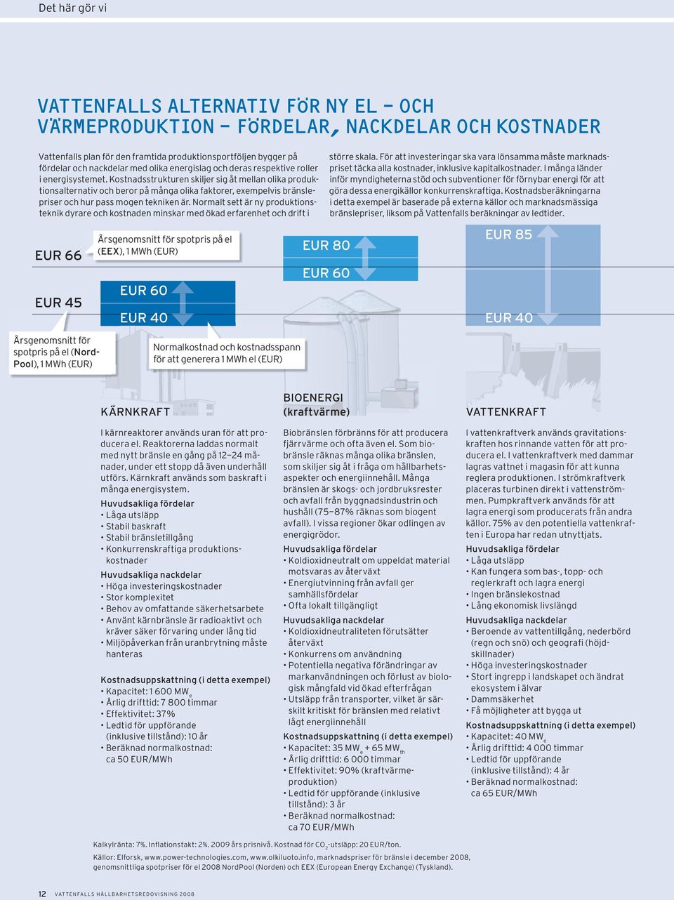 Kostnadsstrukturen skiljer sig åt mellan olika produktionsalternativ och beror på många olika faktorer, exempelvis bränslepriser och hur pass mogen tekniken är.