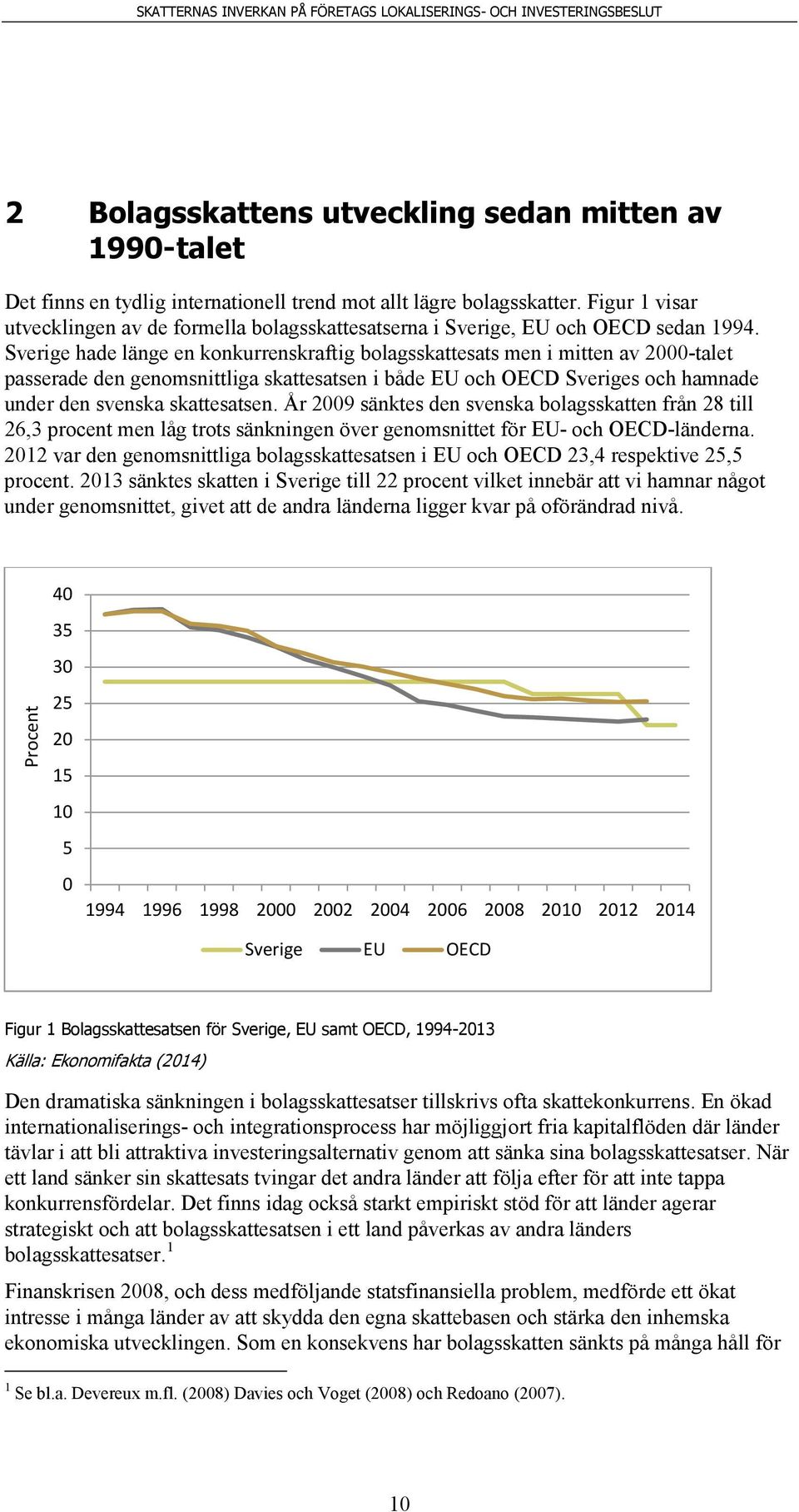 Sverige hade länge en konkurrenskraftig bolagsskattesats men i mitten av 2000-talet passerade den genomsnittliga skattesatsen i både EU och OECD Sveriges och hamnade under den svenska skattesatsen.