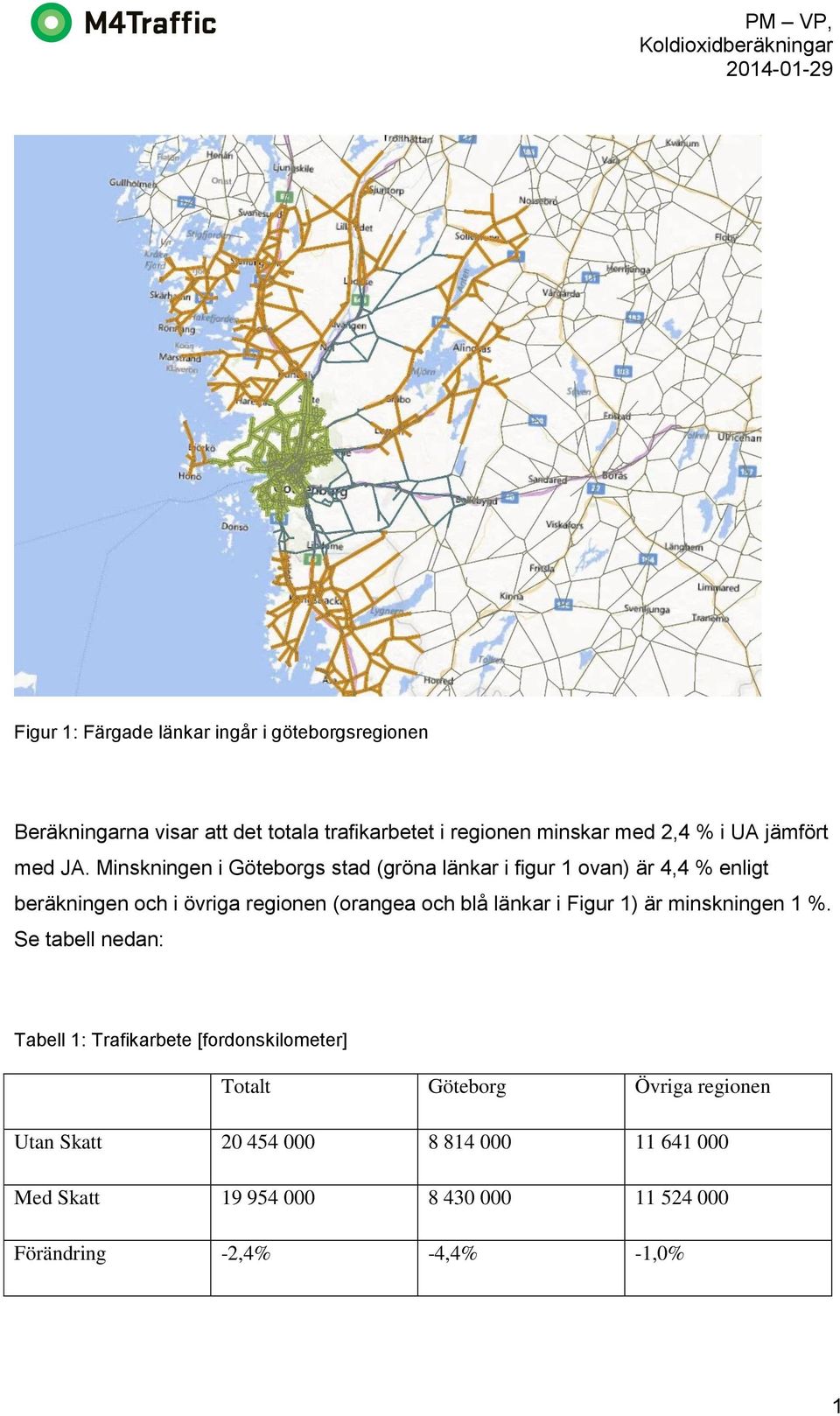 Minskningen i Göteborgs stad (gröna länkar i figur 1 ovan) är 4,4 % enligt beräkningen och i övriga regionen (orangea och blå