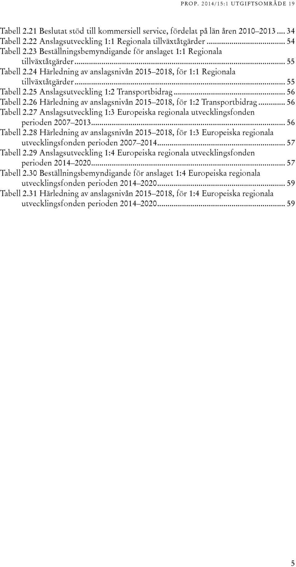 .. 56 Tabell 2.26 Härledning av anslagsnivån 2015 2018, för 1:2 Transportbidrag... 56 Tabell 2.27 Anslagsutveckling 1:3 Europeiska regionala utvecklingsfonden perioden 2007 2013... 56 Tabell 2.28 Härledning av anslagsnivån 2015 2018, för 1:3 Europeiska regionala utvecklingsfonden perioden 2007 2014.