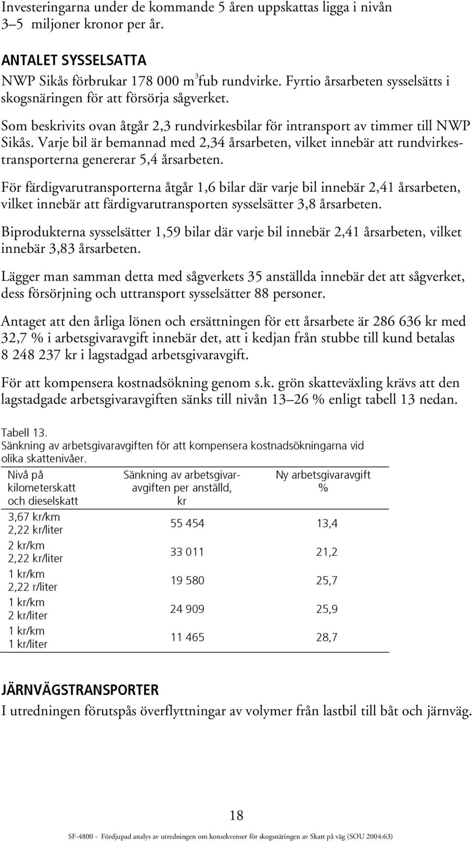 Varje bil är bemannad med 2,34 årsarbeten, vilket innebär att rundvirkestransporterna genererar 5,4 årsarbeten.